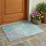 3' X 5' Aqua And Teal Blue Geometric Washable Indoor Outdoor Area Rug