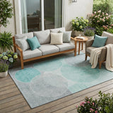 5' X 8' Aqua And Teal Blue Geometric Washable Indoor Outdoor Area Rug