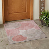 3' X 5' Pink And Pewter Geometric Washable Indoor Outdoor Area Rug