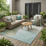 5' X 8' Turquoise And Teal Blue Geometric Washable Indoor Outdoor Area Rug