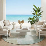 8' Turquoise And Teal Blue Round Geometric Washable Indoor Outdoor Area Rug