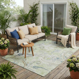 5' X 8' Green And Silver Paisley Washable Indoor Outdoor Area Rug