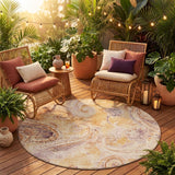 8' Copper And Orange Round Paisley Washable Indoor Outdoor Area Rug