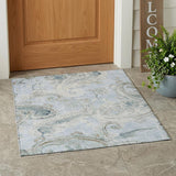 3' X 5' Sky Blue And Blue Paisley Washable Indoor Outdoor Area Rug