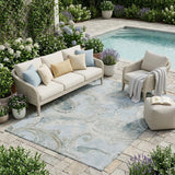 5' X 8' Sky Blue And Blue Paisley Washable Indoor Outdoor Area Rug