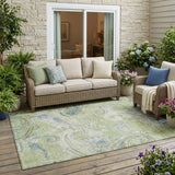 5' X 8' Green And Silver Paisley Washable Indoor Outdoor Area Rug