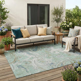 5' X 8' Aqua And Teal Blue Paisley Washable Indoor Outdoor Area Rug