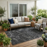 5' X 8' Charcoal And Gray Paisley Washable Indoor Outdoor Area Rug