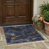 3' X 5' Navy Blue And Blue Paisley Washable Indoor Outdoor Area Rug