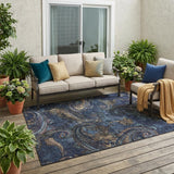 5' X 8' Navy Blue And Blue Paisley Washable Indoor Outdoor Area Rug