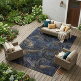 8' X 10' Navy Blue And Blue Paisley Washable Indoor Outdoor Area Rug