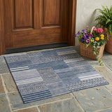 3' X 5' Blue And Gray Striped Washable Indoor Outdoor Area Rug