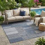 5' X 8' Blue And Gray Striped Washable Indoor Outdoor Area Rug