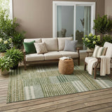 5' X 8' Green And Sage Striped Washable Indoor Outdoor Area Rug
