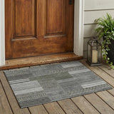 3' X 5' Pewter And Gray Striped Washable Indoor Outdoor Area Rug