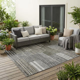 5' X 8' Pewter And Gray Striped Washable Indoor Outdoor Area Rug