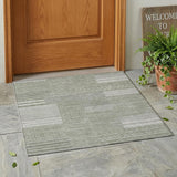 3' X 5' Sage And Green Striped Washable Indoor Outdoor Area Rug