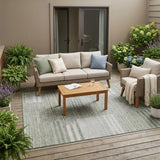 5' X 8' Sage And Green Striped Washable Indoor Outdoor Area Rug