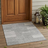 3' X 5' Silver And Gray Striped Washable Indoor Outdoor Area Rug