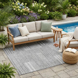 5' X 8' Silver And Gray Striped Washable Indoor Outdoor Area Rug