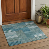 3' X 5' Teal Blue And Pewter Striped Washable Indoor Outdoor Area Rug