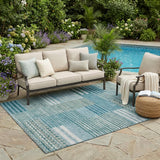 5' X 8' Teal Blue And Pewter Striped Washable Indoor Outdoor Area Rug