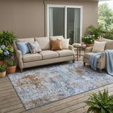5' X 8' Blue And Gray Abstract Washable Indoor Outdoor Area Rug