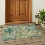 3' X 5' Green And Sage Abstract Washable Indoor Outdoor Area Rug