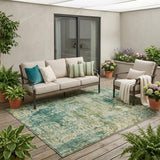 5' X 8' Green And Sage Abstract Washable Indoor Outdoor Area Rug