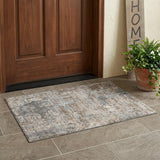 3' X 5' Khaki And Brown Abstract Washable Indoor Outdoor Area Rug