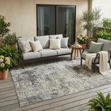 5' X 8' Pewter And Gray Abstract Washable Indoor Outdoor Area Rug