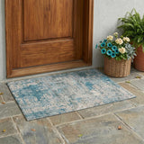 3' X 5' Teal Blue And Pewter Abstract Washable Indoor Outdoor Area Rug