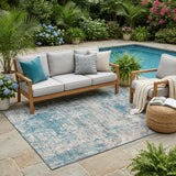 5' X 8' Teal Blue And Pewter Abstract Washable Indoor Outdoor Area Rug