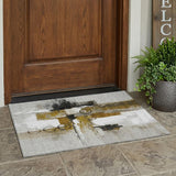 3' X 5' Brown And Silver Abstract Washable Indoor Outdoor Area Rug