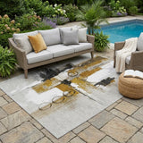 5' X 8' Brown And Silver Abstract Washable Indoor Outdoor Area Rug