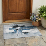 3' X 5' Blue And Silver Abstract Washable Indoor Outdoor Area Rug