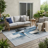 5' X 8' Blue And Silver Abstract Washable Indoor Outdoor Area Rug