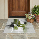 3' X 5' Olive Green And Green Abstract Washable Indoor Outdoor Area Rug
