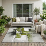 5' X 8' Olive Green And Green Abstract Washable Indoor Outdoor Area Rug