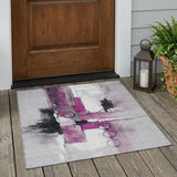 3' X 5' Pink And Silver Abstract Washable Indoor Outdoor Area Rug