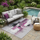 5' X 8' Pink And Silver Abstract Washable Indoor Outdoor Area Rug
