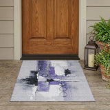 3' X 5' Purple And Silver Abstract Washable Indoor Outdoor Area Rug