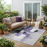 5' X 8' Purple And Silver Abstract Washable Indoor Outdoor Area Rug