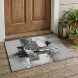 3' X 5' Pewter And Gray Abstract Washable Indoor Outdoor Area Rug