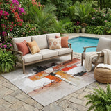 5' X 8' Red And Silver Abstract Washable Indoor Outdoor Area Rug