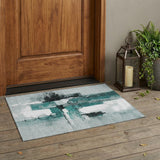 3' X 5' Teal Blue And Silver Abstract Washable Indoor Outdoor Area Rug