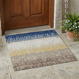 3' X 5' Blue And Khaki Striped Washable Indoor Outdoor Area Rug