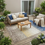 5' X 8' Blue And Khaki Striped Washable Indoor Outdoor Area Rug