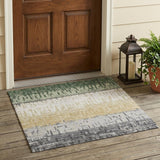 3' X 5' Green And Gray Striped Washable Indoor Outdoor Area Rug