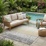 5' X 8' Green And Gray Striped Washable Indoor Outdoor Area Rug